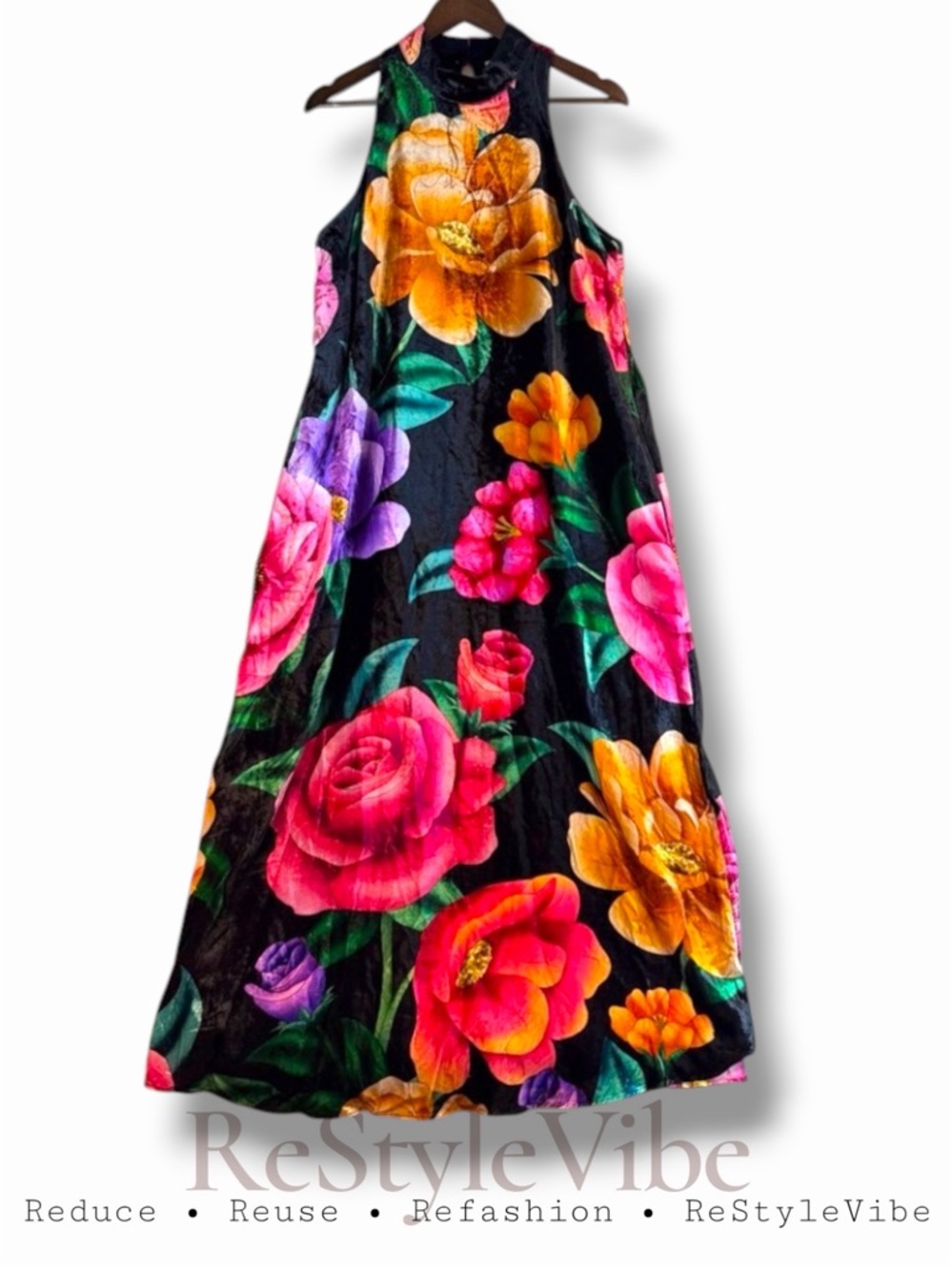 FARM RIO ANTHROPOLOGIE Women’s Size L Dress Maxi Velvet Velour Floral NWT